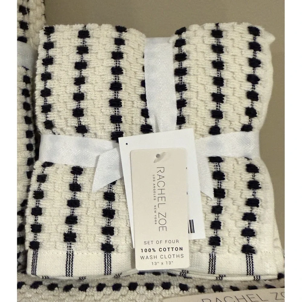 Rachel Zoe 8 piece Black & Cream Towel Set 2 Bath, 2 Hand, 4 Washcloth NEW Soft